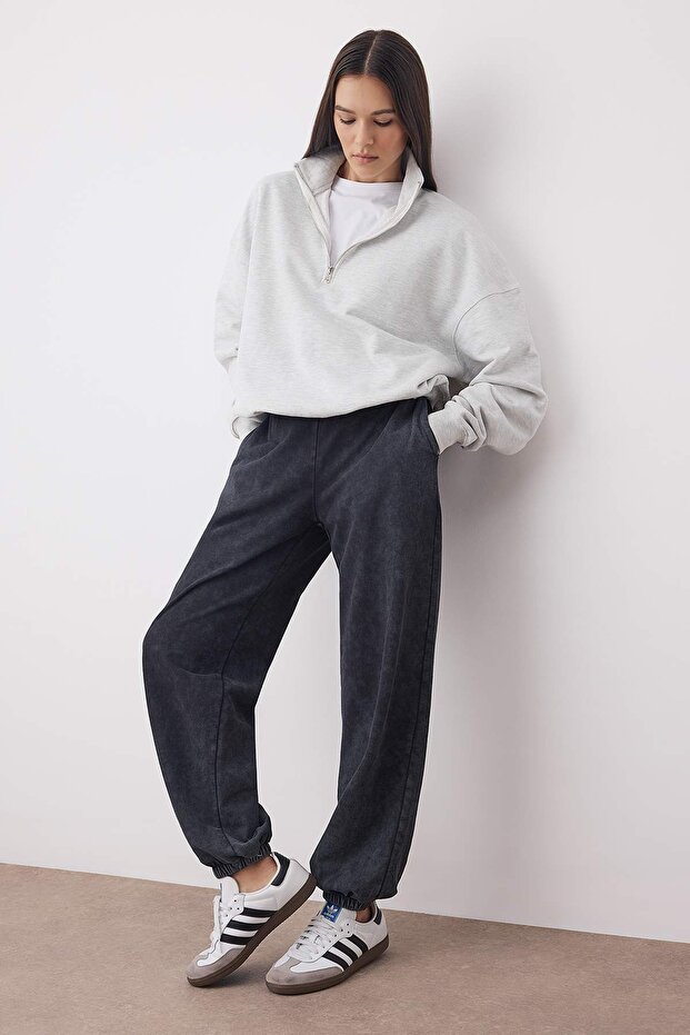 Antrasit Eskitme/Soluk Efektli Loose Jogger Örme Eşofman Altı TWOAW26EA00019 - 2