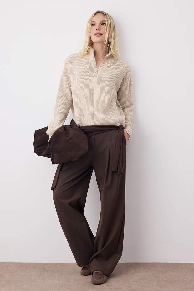 Weich strukturierter Paar-Strickpullover mit Reißverschluss in Steinoptik – TWOAW20XS0009 - 3