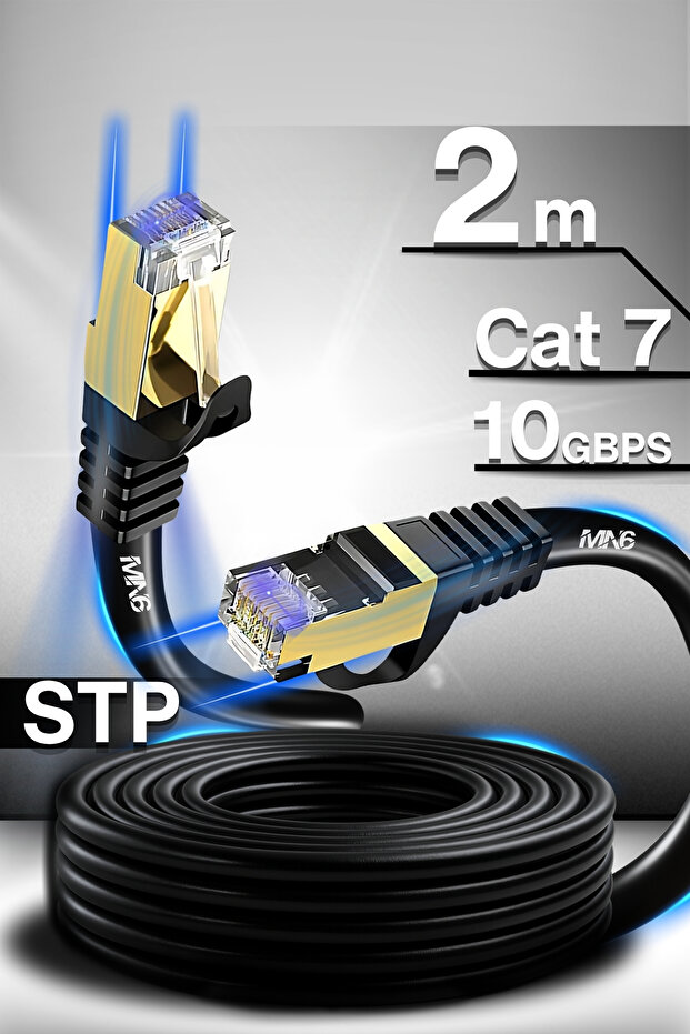 M109f Cat7 Kablo 2 Metre/Bakır Tel-2 M Cat7 Ethernet Kablosu-10Gbps-50 Mikron Altın Kaplama/STP - 1