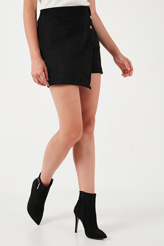 Asimetrik Kışlık Scuba Süet Düğme Detaylı Slim Fit Şort Etek ŞORT ETEK 5865968 - 7