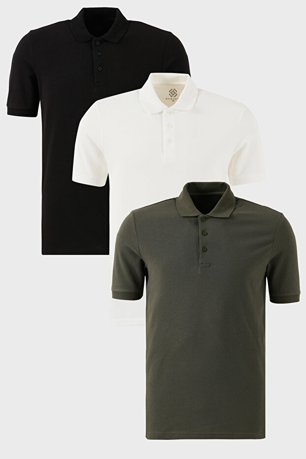 Cotton Regular Fit Buttoned Polo Neck 3 Pack t Shirts Men's t Shirt 5902127 S3
