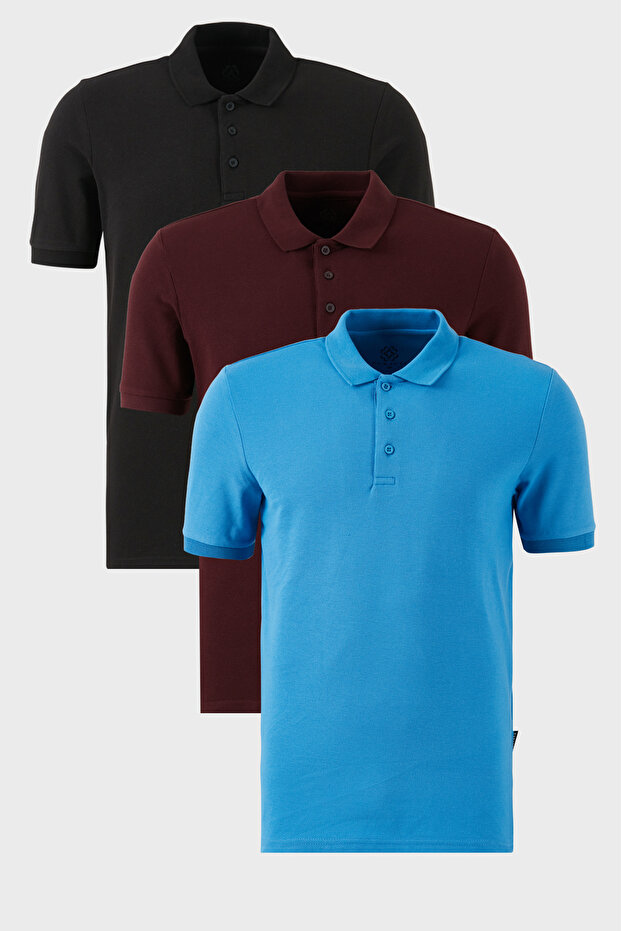 Cotton Regular Fit Buttoned Polo Neck 3 Pack t Shirts Men's t Shirt 5902127 S3
