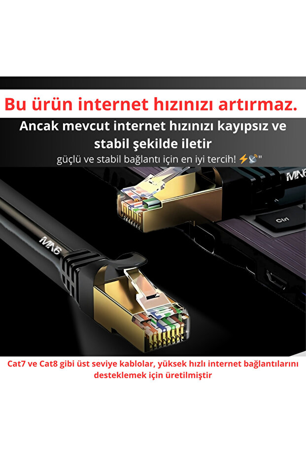 M109f Cat7 Kablo 2 Metre/Bakır Tel-2 M Cat7 Ethernet Kablosu-10Gbps-50 Mikron Altın Kaplama/STP - 8