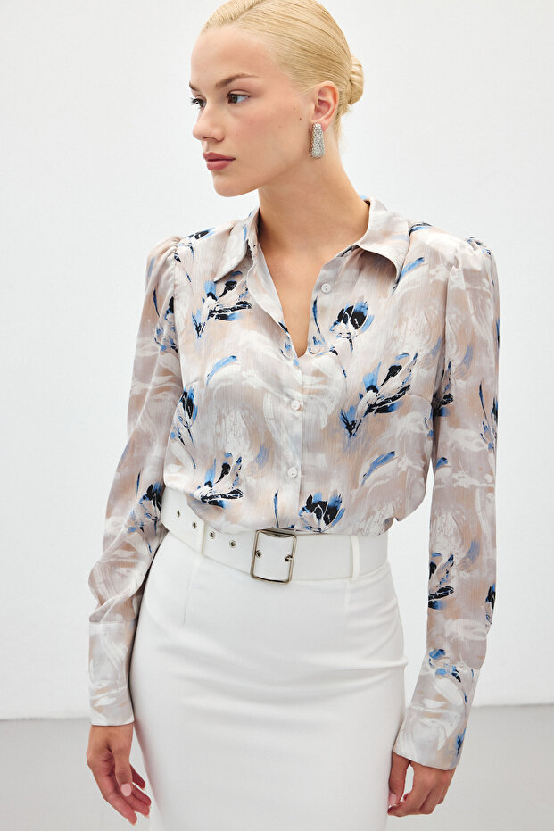 قميص منقوش مبطن - أزرق - 5