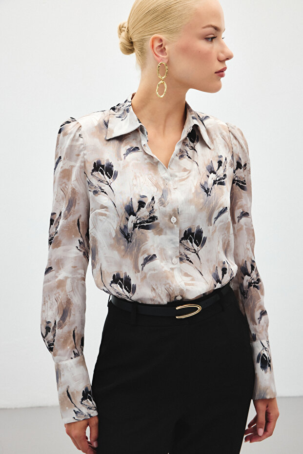 قميص منقوش مبطن - رمادي - 5