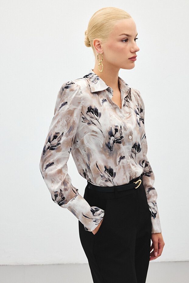 قميص منقوش مبطن - رمادي - 4