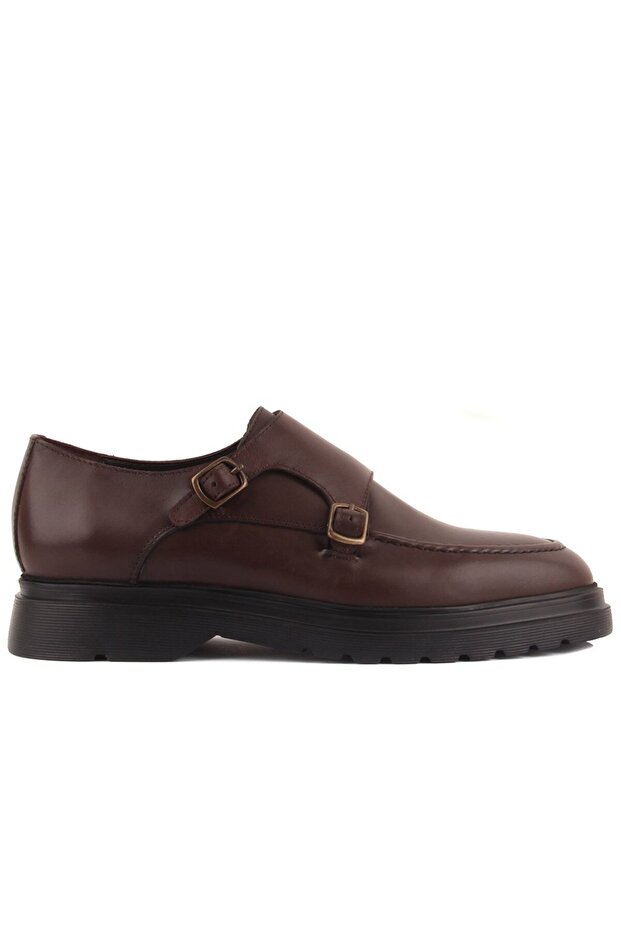 - Brown Leather Laceless Men's Casual Shoes 101-7082-H1085