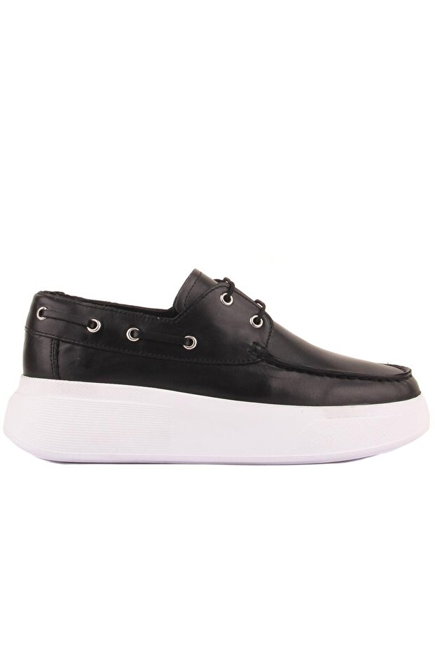 - Black Leather Lace-Up Women's Casual Shoes 104-5056-E233