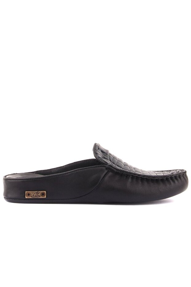 - Black Leather, Navy Blue Patent Leather Croco Patterned Men's House Slippers 110-547-X