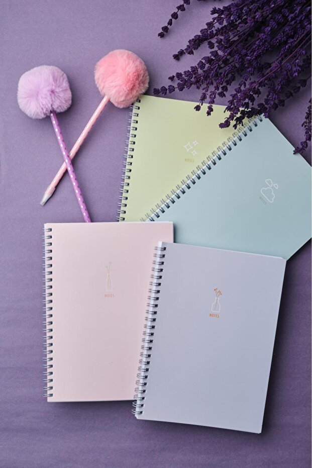 دفتر ملاحظات مدرسي حلزوني مقاس A5 مكون من 80 ورقة مكون من 4 قطع - دفتر ملاحظات مقاس A5 - 3