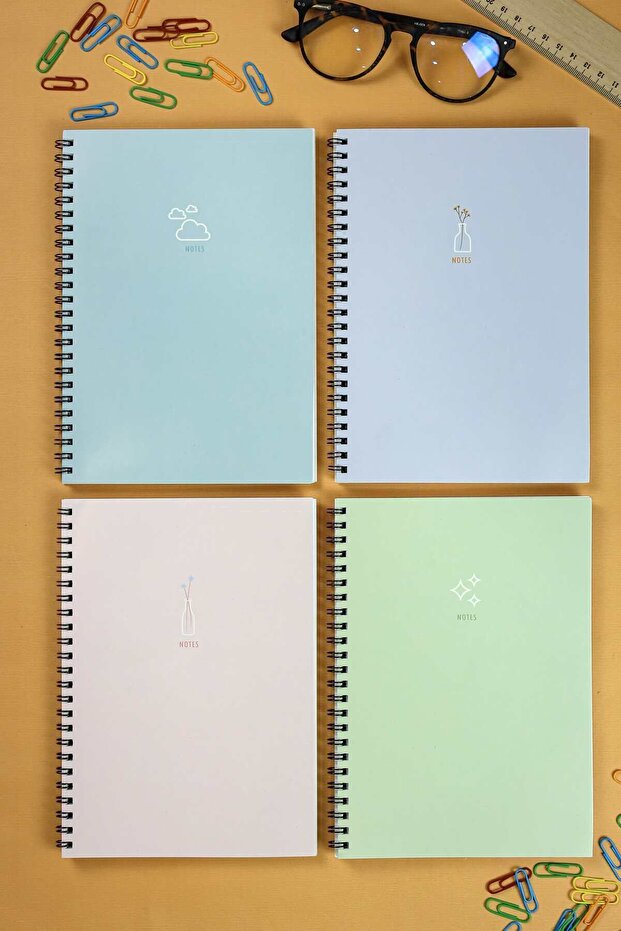 دفتر ملاحظات مدرسي حلزوني مقاس A5 مكون من 80 ورقة مكون من 4 قطع - دفتر ملاحظات مقاس A5 - 1