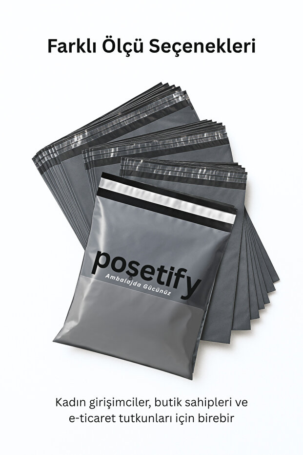 50 Adet Cepli Kargo Poşeti 45x55+5 cm | Gri Renk Yapışkan Bantlı Gönderi Zarfı | E-Ticaret Poşeti - 6
