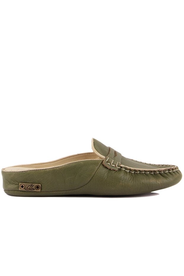 - Khaki Leather Women's House Slippers 109-557-X