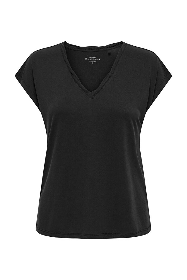 Onlhannah S/S V-Neck Top Black Women's Short Sleeve T-Shirt