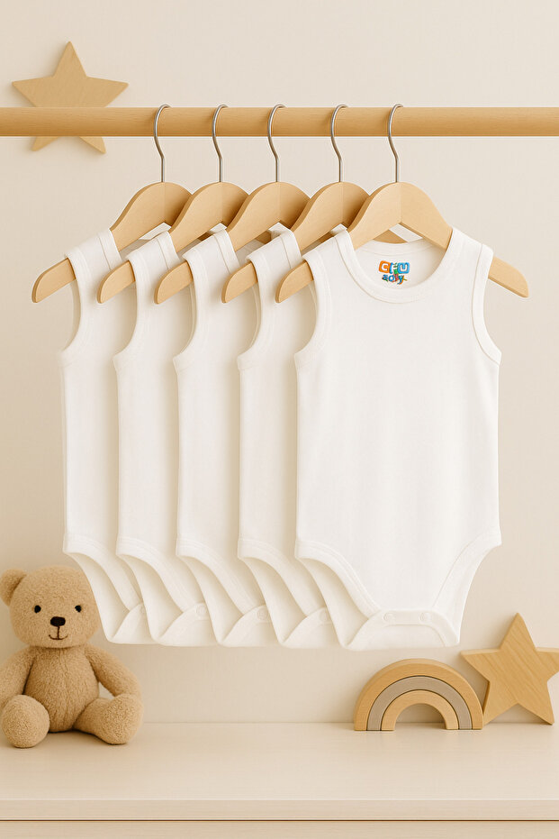 5-Pack 100% Cotton Piece Unisex Baby Athlete Bodysuit with Snap Straps