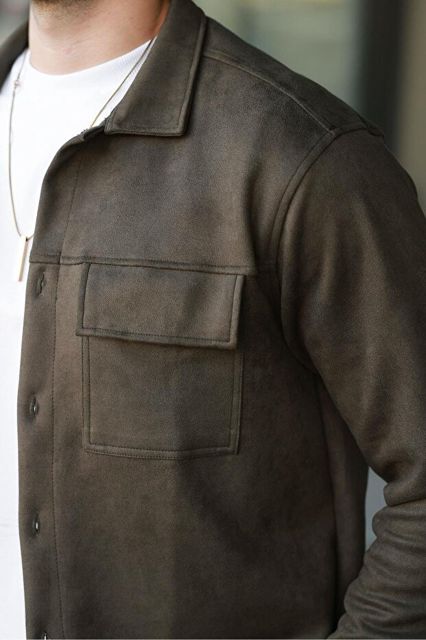 6748 Model Khaki Shirt Jacket - Pocket Detailed - 4