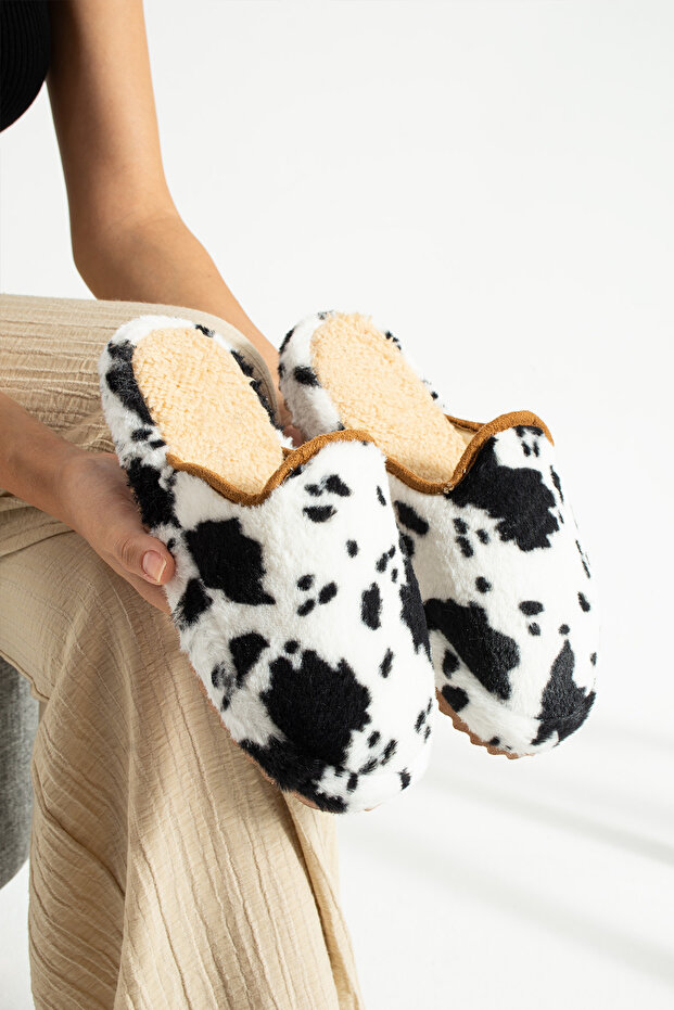 Bílé černé šedé vlněné zimní pantofle - 5