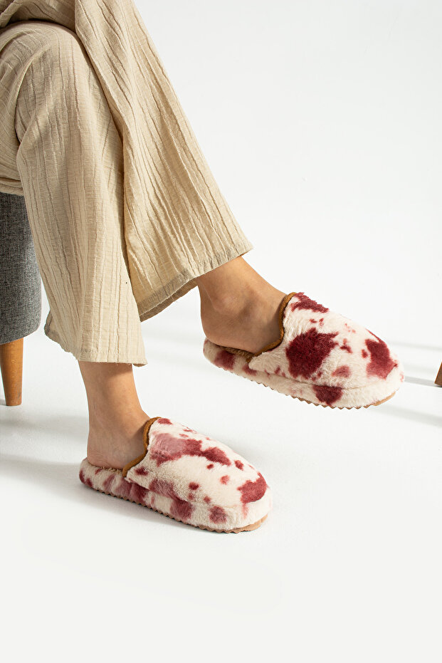 Vişne Alacalı Yünlü Kışlık Terlik - 2