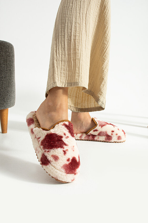 Vişne Alacalı Yünlü Kışlık Terlik - 7