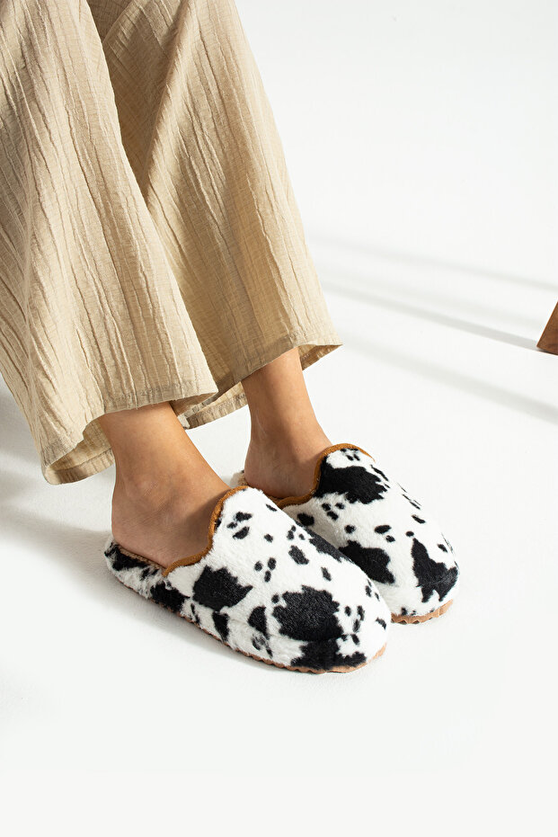 Bílé černé šedé vlněné zimní pantofle - 3