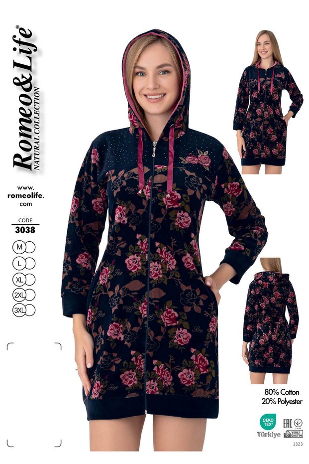 Women's Cotton Hooded Velvet Winter Dress 3038