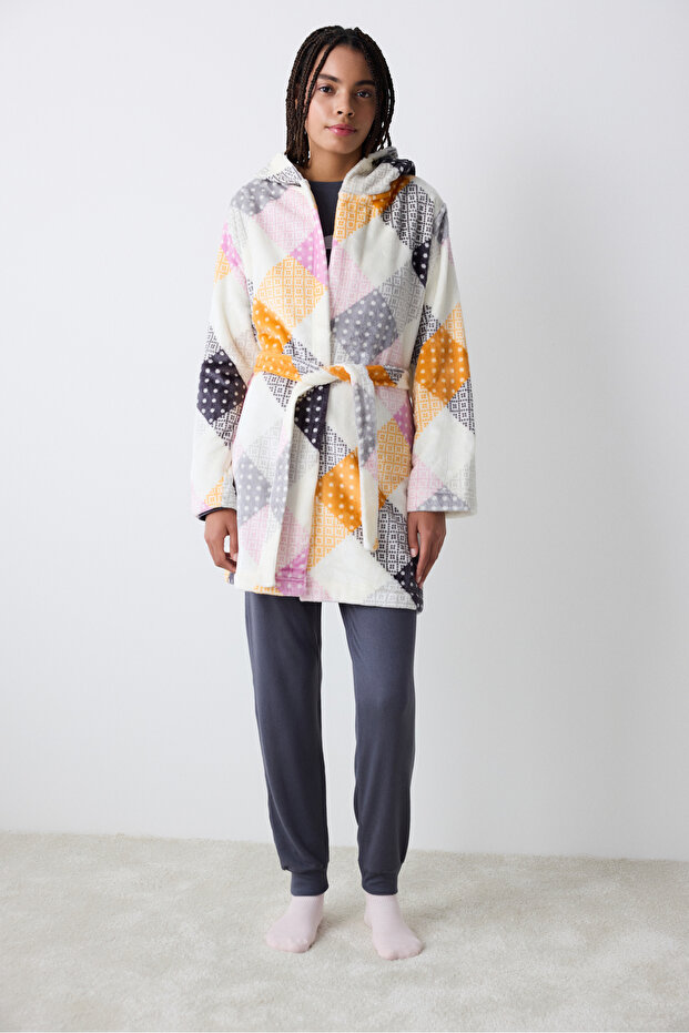 Πολύχρωμη ρόμπα Gingham Ecru - 1