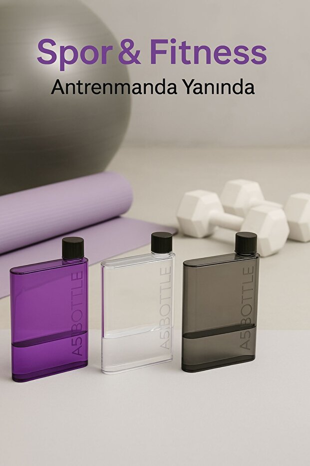 Flexibottle A5 – Soğuk Kahve, Su, Meyve Suyu, Smoothie Taşıma Defter Matara- Şeffaf-Mor-Antrasit - 2