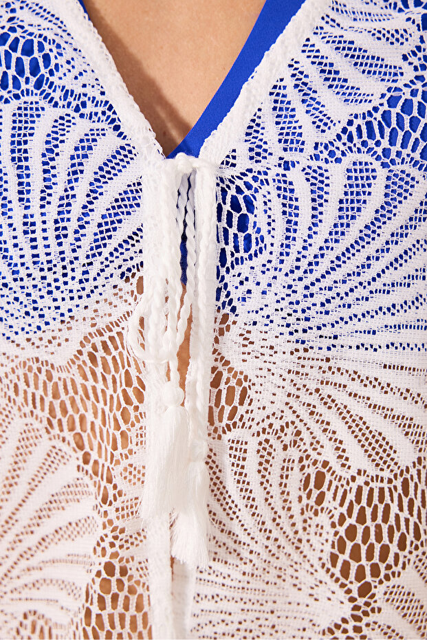 Shell Dantelli Beyaz Kimono - 5