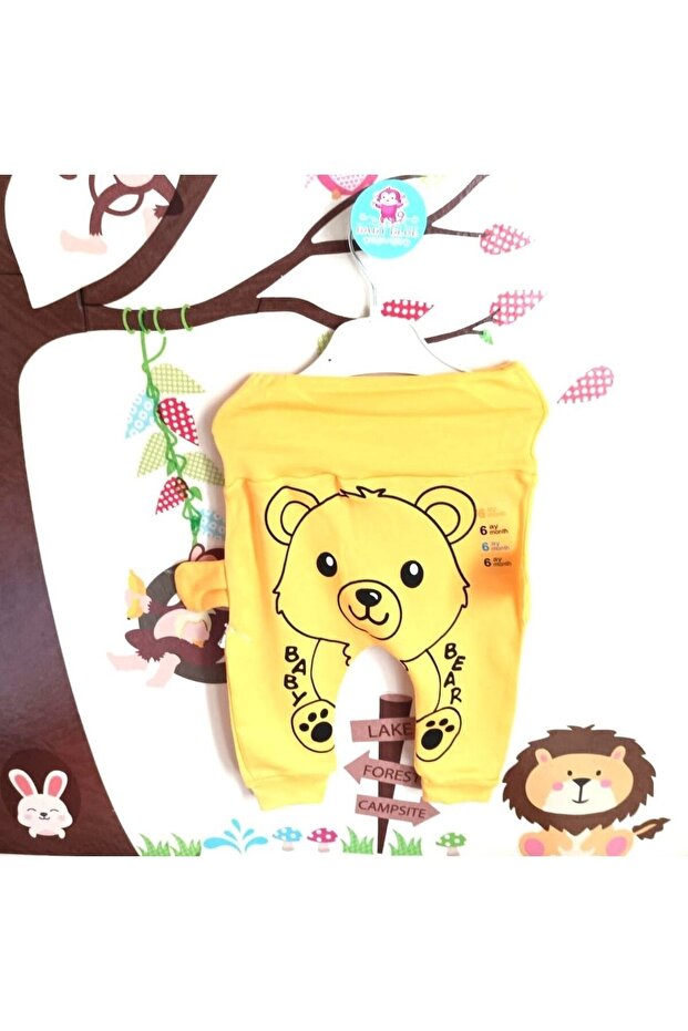 Pamuklu Kulaklı Ayı Baskılı Tek Alt Eşofman Pijama - 2