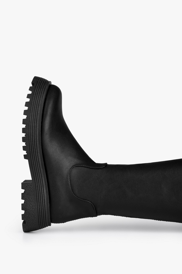 Női Margot fekete vastag talpú hosszú sztreccs rugalmas csizma fekete bőr - 5