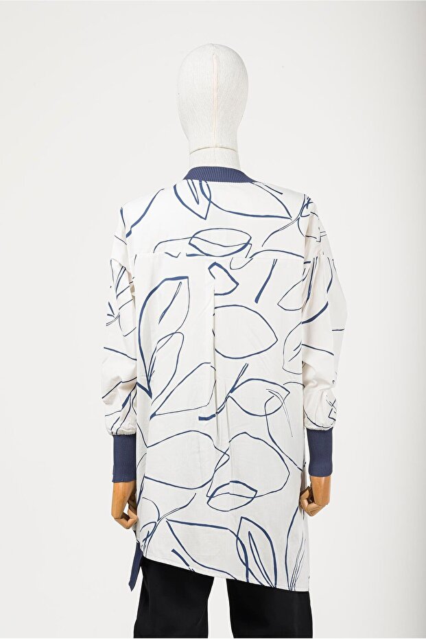 Knitwear Detailed Asymmetrical Shirt Ecru-Indigo