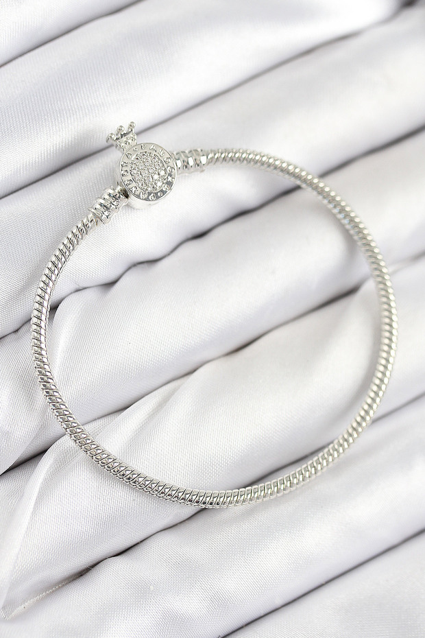 Brass Charm Zircon Stone Crown Model Silver Color Women's Bracelet -