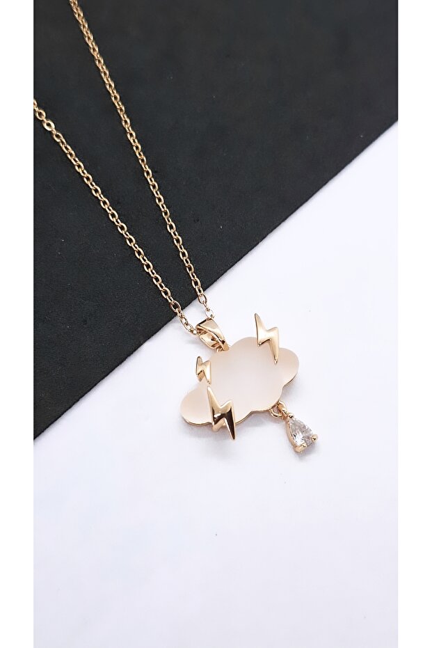 Colorful Stone Steel Necklace with Cloud Lightning Figure