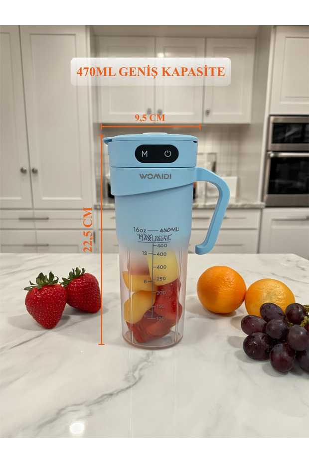 Şarjlı Taşınabilir Sporcu Blender Smoothie Blender 470 ml Kapasiteli-Buz Kırıcı -Kişisel Blender - 6