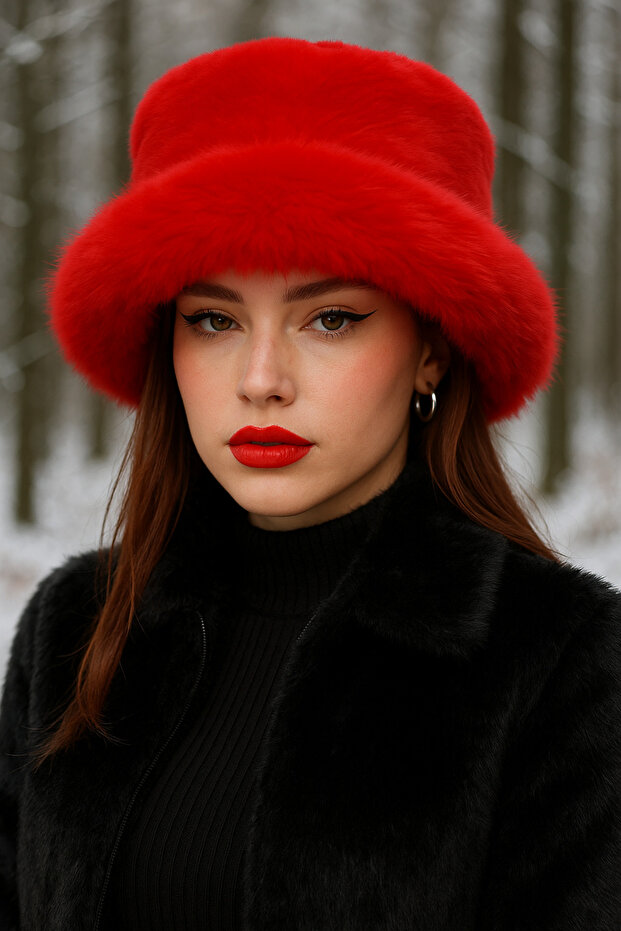 Red Thick Plush Heart Hat Beanie - Warm Stylish Outdoor Cold Protection Spk1143