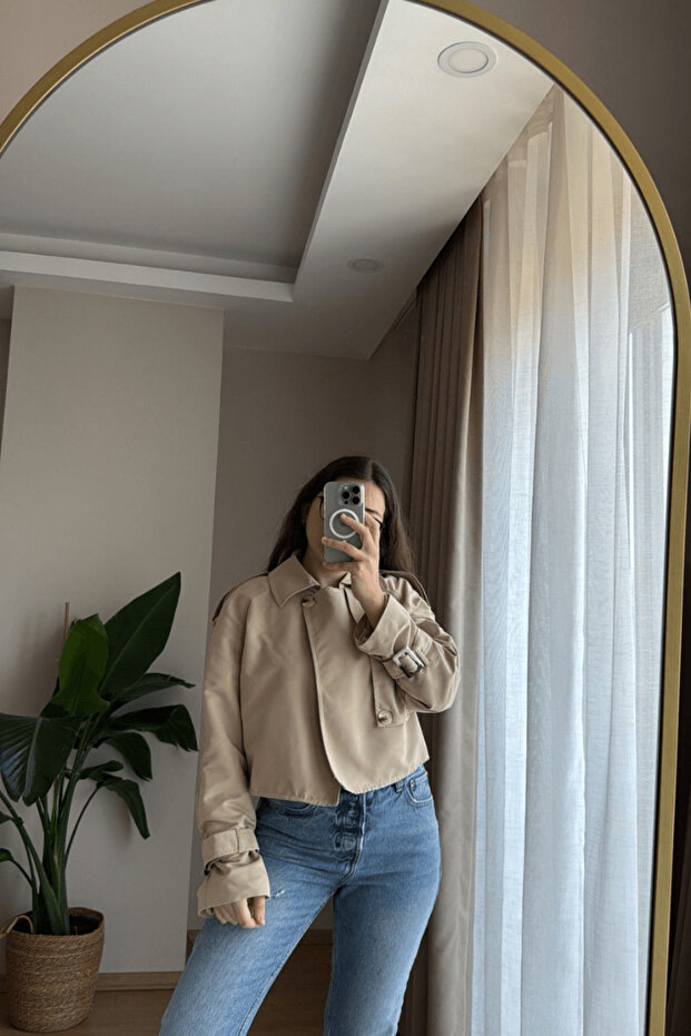 Bej Kısa Trençkot - 2