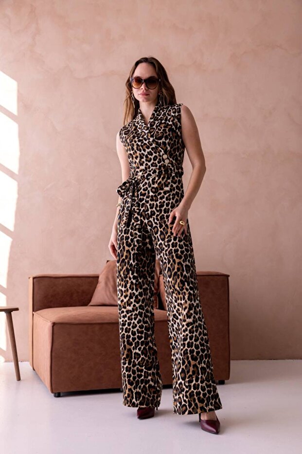 New Season Lepor Patterned Zero Sleeve Wide Leg Jumpsuit