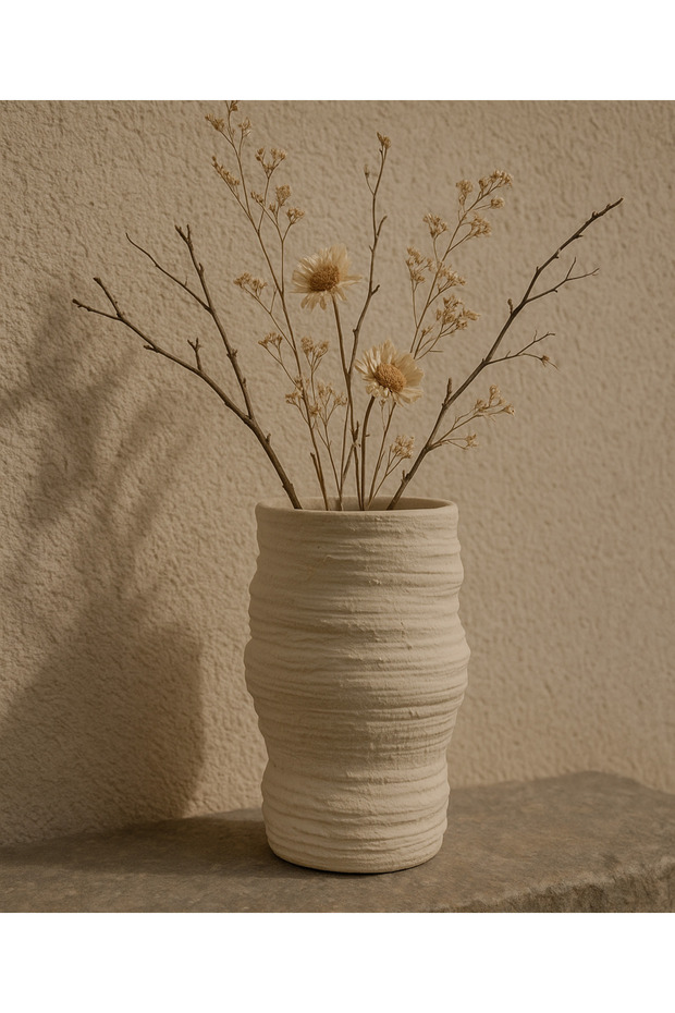 Hohle soft taş rengi vazo. - 2