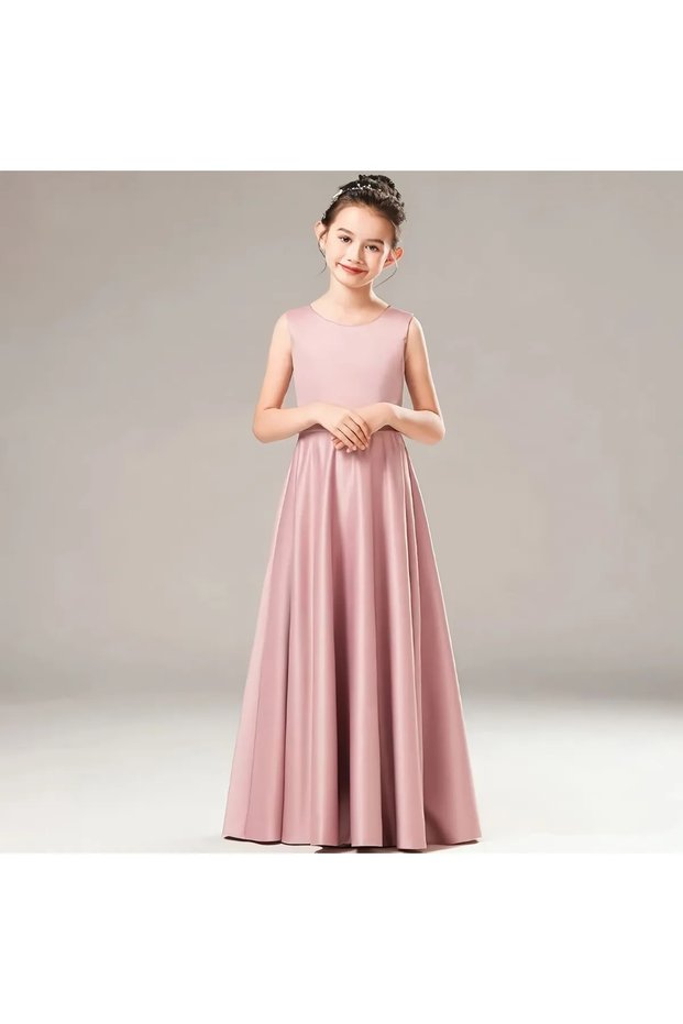 Girls' Satin Crew Neck Simple Dress Graduation Birthday Evening Dress