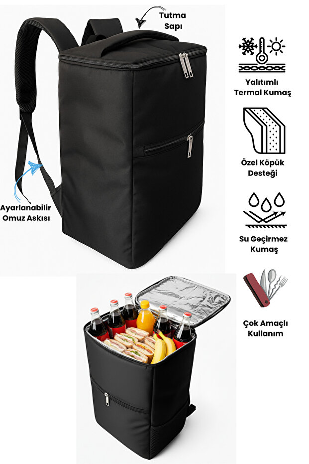 20 Lt Thermal Backpack - Insulated to Keep Hot and Cold Outdoor, Camping, Picnic, Cooler Bag - Black