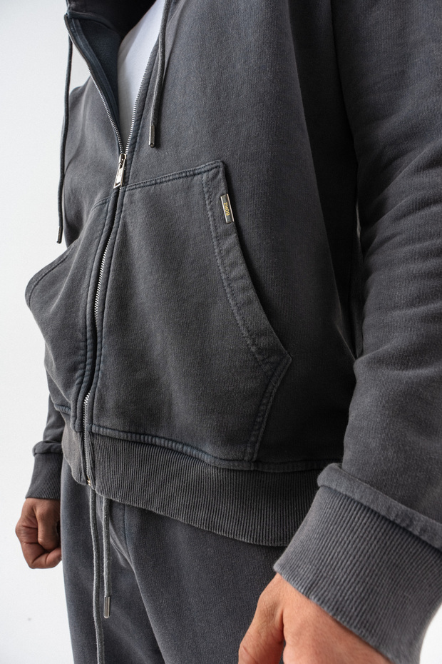 Yıkamalı Fermuarlı Kapüşonlu Oversize Pamuk Takım - 6