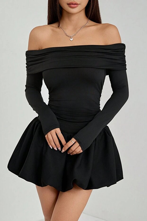 Madonna Collar Balloon Skirt Mini Dress JT9072