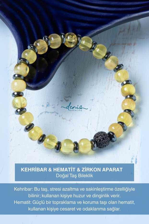 Certified Amber Hematite Zircon Apparatus Natural Stone Bracelet