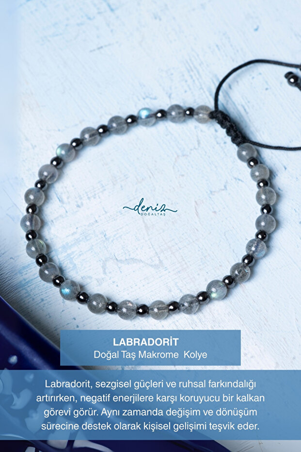 Certified Labrodorite Hematite Natural Stone Bracelet