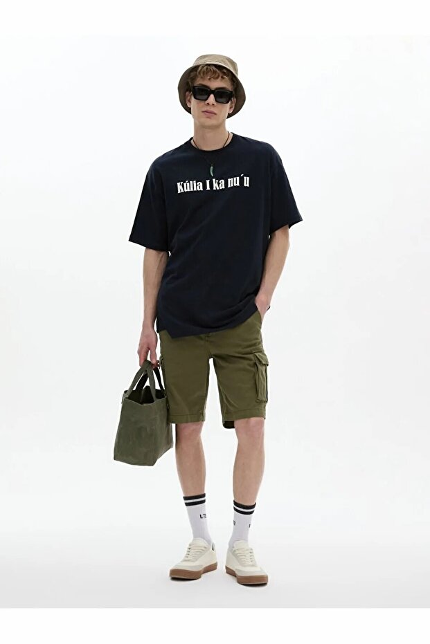 Basıc Gabardin Regular Kargo Yeşil Şort - 1