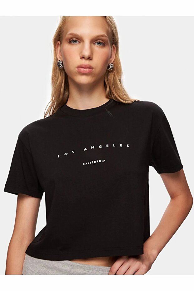 Crop Siyah T-shırt - 4