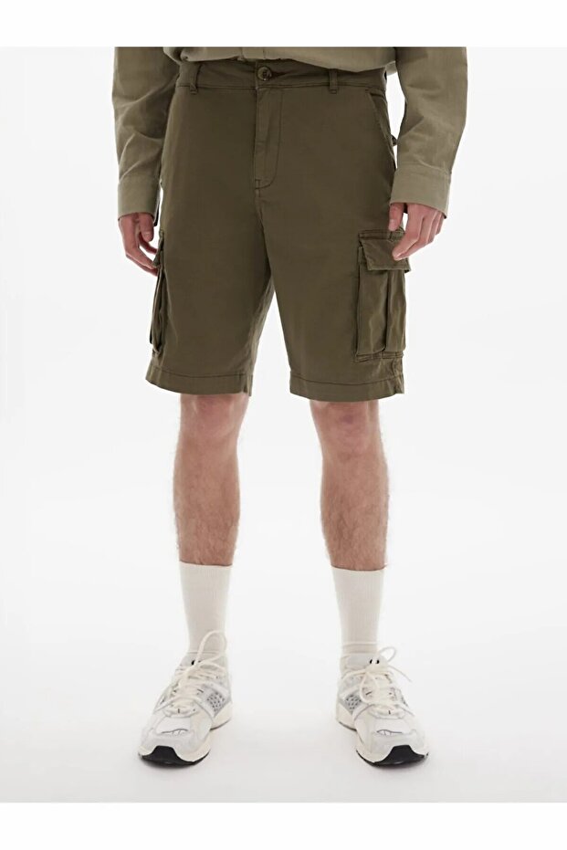 Basıc Gabardin Regular Kargo Yeşil Şort - 2