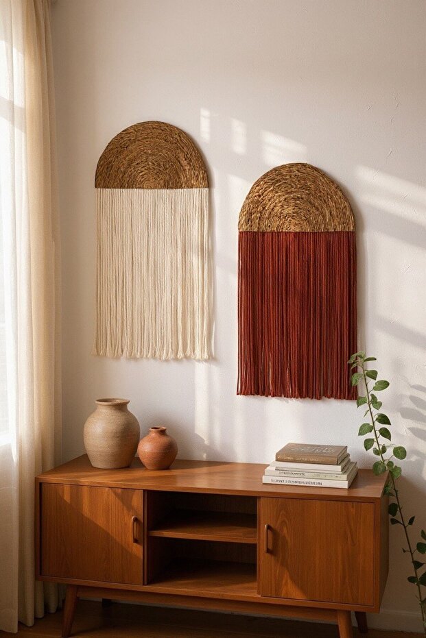 Bohem Hasır Duvar Dekorasyon Ürünü Kiremit Makrome Duvar Süsü - 4