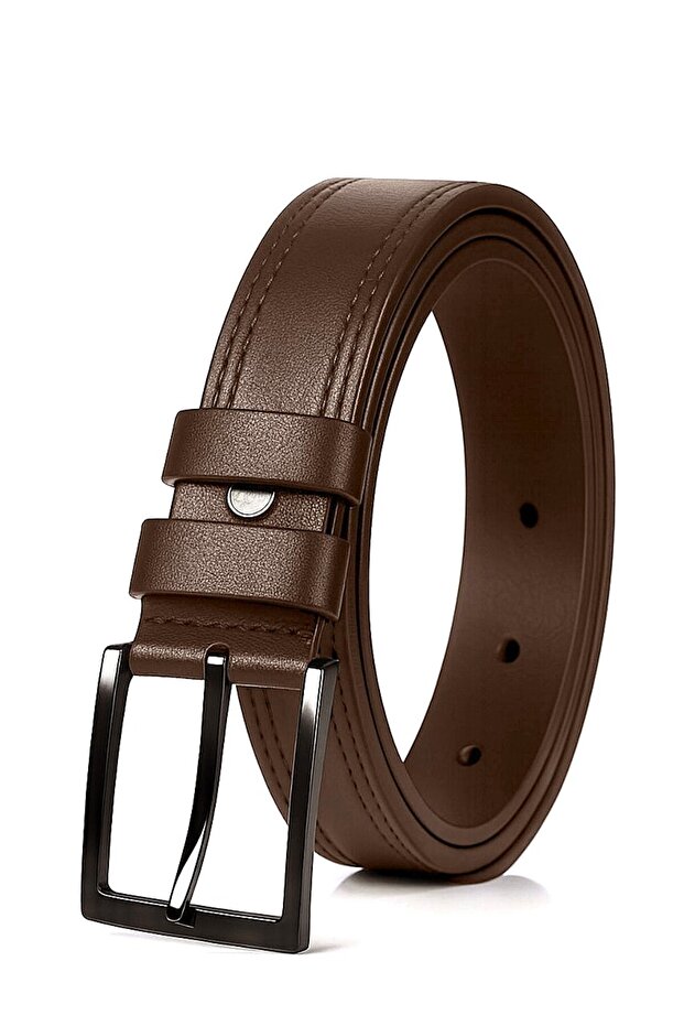 Genuine Leather Belt with Edge Stitching Pattern