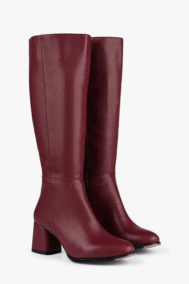 Női Kiella Burgundy bőrű sarkú csizma - 1